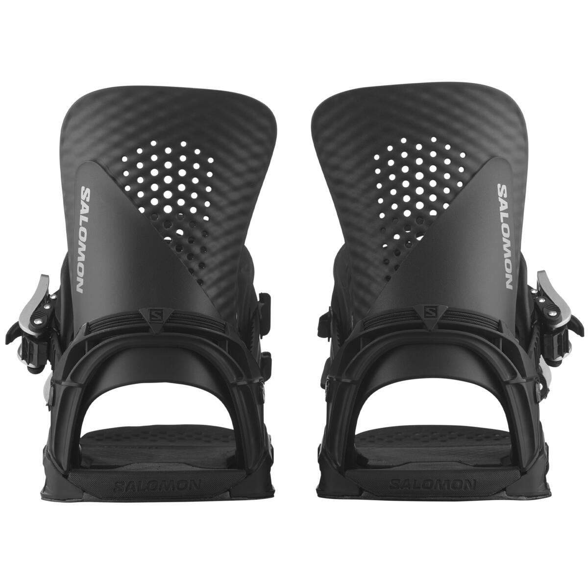 Salomon Hologram Snowboard Bindings 2025 - Black bindings with a holographic pattern on top of the footbed.