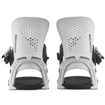 Salomon Hologram Snowboard Bindings - White bindings with black buckles and straps, featuring a holographic pattern on top of the footbed.