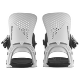 Salomon Hologram Snowboard Bindings - White bindings with black buckles and straps, featuring a holographic pattern on top of the footbed.