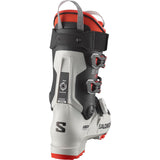 Salomon Men's S/PRO SUPRA BOA 120 Ski Boots - A black and white ski boot with red accents on the tongue and sole.