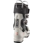 Salomon Women's S/PRO SUPRA BOA 105 Ski Boots 2025 - A black and white ski boot with a gray strap on top, featuring a silver buckle.