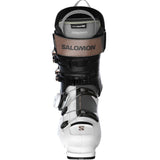 Salomon Women's S/PRO SUPRA BOA 105 Ski Boots - Black ski boots with silver buckles and a black strap.