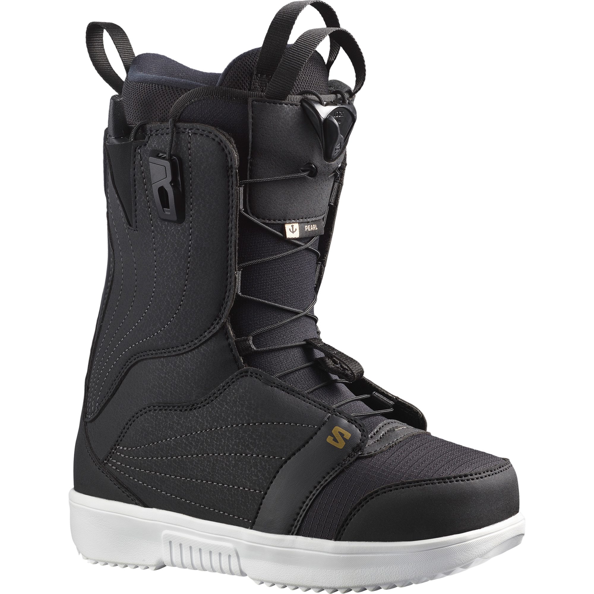 Salomon Women's Pearl BOA Snowboard Boots - Black snowboard boots with a textured pattern on the toe and heel areas.