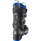 Salomon Men's S/PRO SUPRA BOA 120 Ski Boots - Black ski boots with silver buckles and blue accents on the tongue.