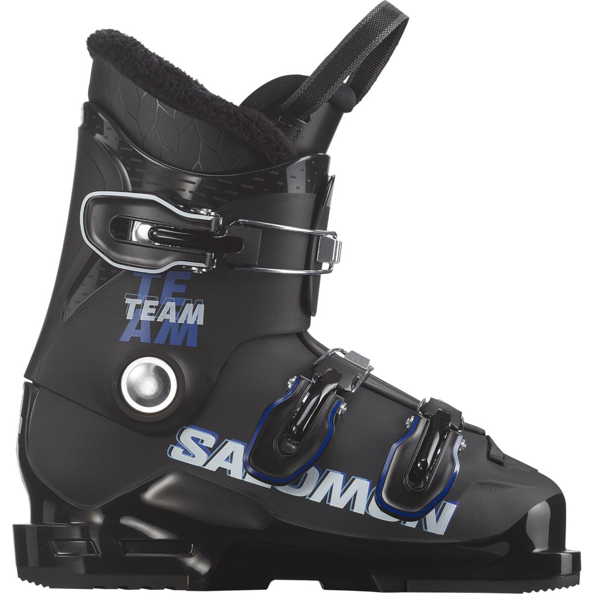Salomon Junior Team T3 Ski Boots 2025 - Black ski boots with a textured pattern on the side and silver buckles.