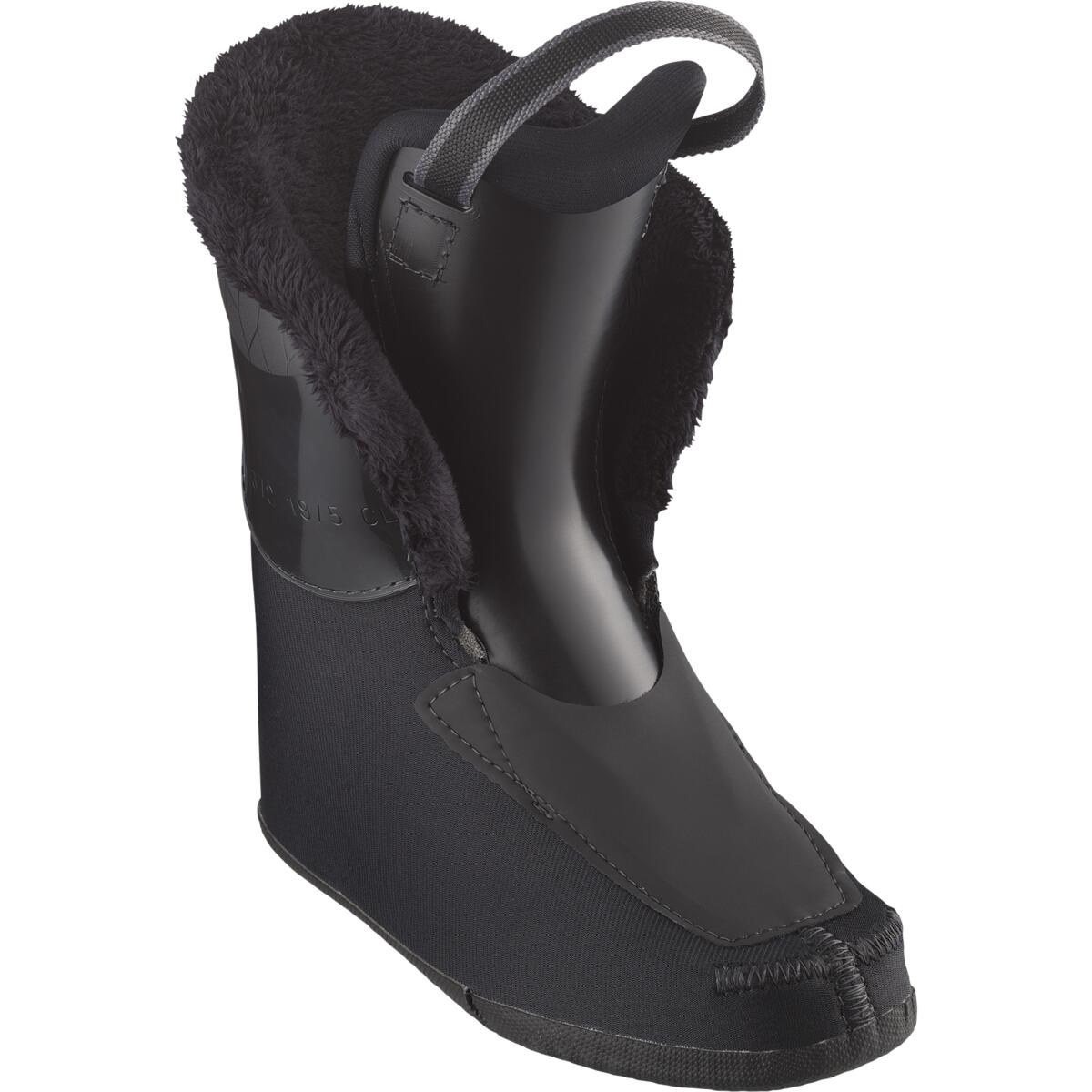 Salomon Junior Team T2 Ski Boots 2025 - Black ski boots with a shiny, smooth surface and a strap on top.