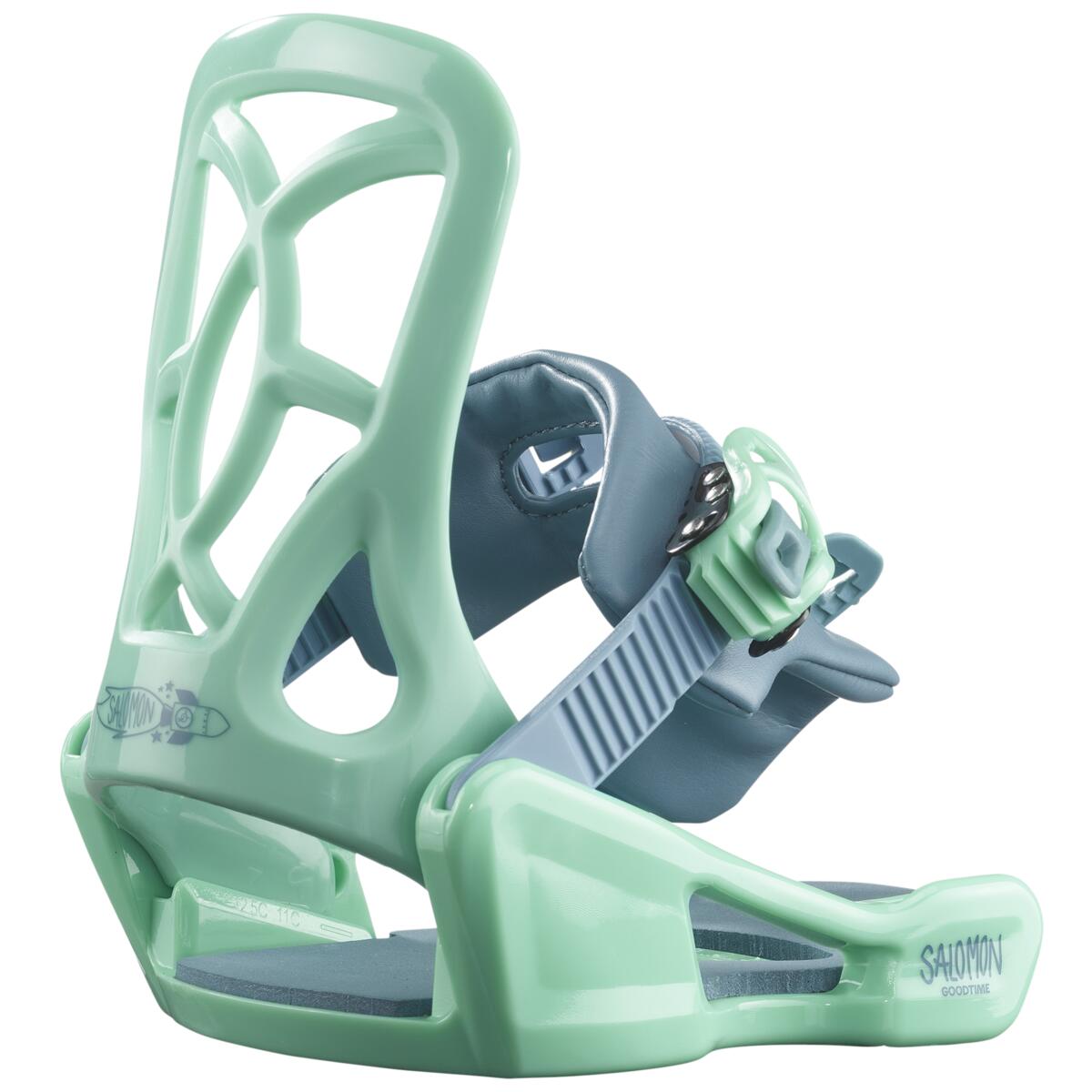 Salomon Youth GoodTime Snowboard Binding - A mint green snowboard binding with a gray strap and buckle.