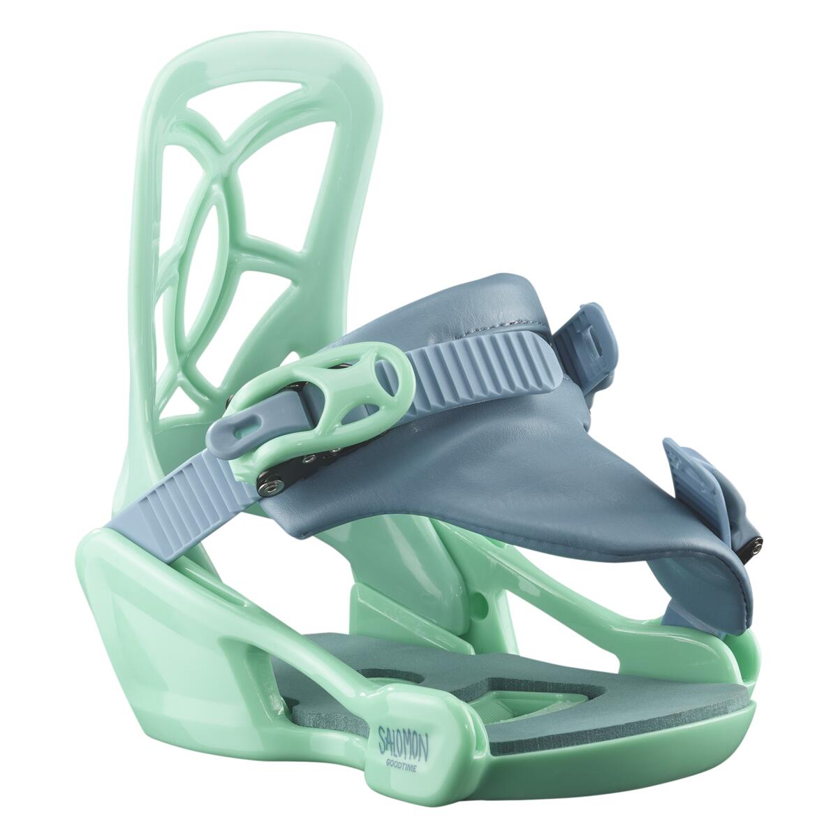 Salomon Youth GoodTime Snowboard Binding 2025 - A mint green snowboard binding with a gray strap and buckle.