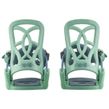 Salomon Youth GoodTime Snowboard Binding - A pair of mint green snowboard bindings with a gray base plate and black buckles.