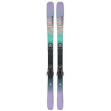 Salomon Women's Stance 84 Skis with M11 GW Bindings - A pair of skis with a pink and green marbled pattern on top, black bindings, and a gray base.