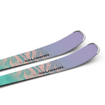 Salomon Women's Stance 84 Skis with M11 GW Bindings - A pair of skis with a pink and green marbled pattern on the top, featuring black text that reads "SALOMON" in all caps.