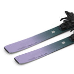 Salomon Women's Stance 84 Skis with M11 GW Bindings - A pair of skis with a purple base color and black bindings.