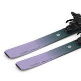 Salomon Women's Stance 84 Skis with M11 GW Bindings - A pair of skis with a purple base color and black bindings.