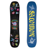 Salomon Junior's Grail Snowboard 2025 - A black snowboard with a blue and pink logo featuring a cartoon griffin.