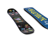 Salomon Junior's Grail Snowboard 2025 - A black snowboard with a blue and red logo featuring a griffin in the center, surrounded by small white stars.