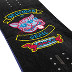 Salomon Junior's Grail Snowboard 2025 - A black snowboard with a blue and red graphic of a jaguar's head in the center.