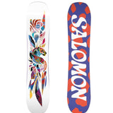 Salomon Junior's Grace Snowboard 2025 - A snowboard with a white background and a colorful fox design on top.