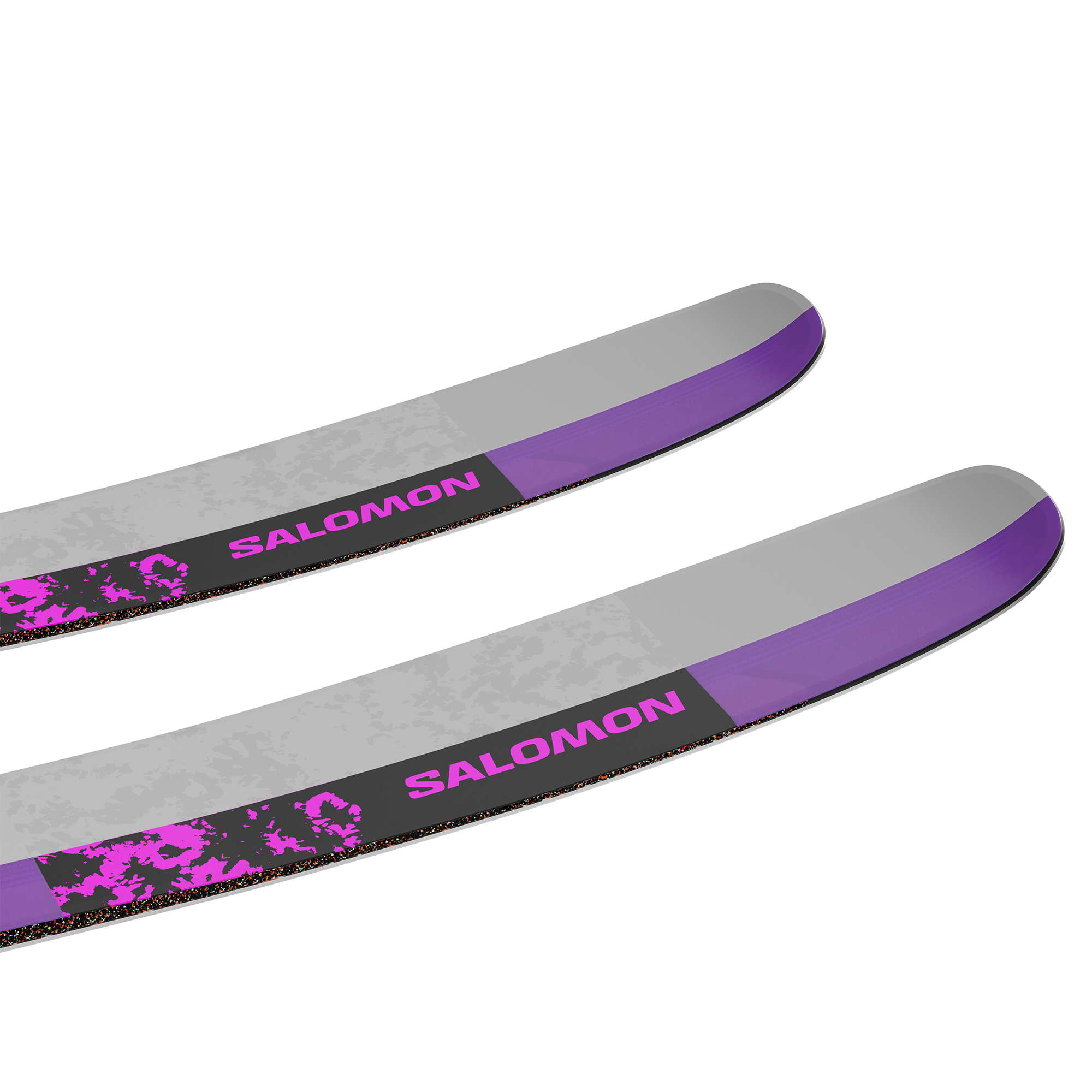 Salomon S/Lab QST X Skis 2026 - A pair of skis with a purple and gray color scheme, featuring a distinctive black stripe along the top edge.
