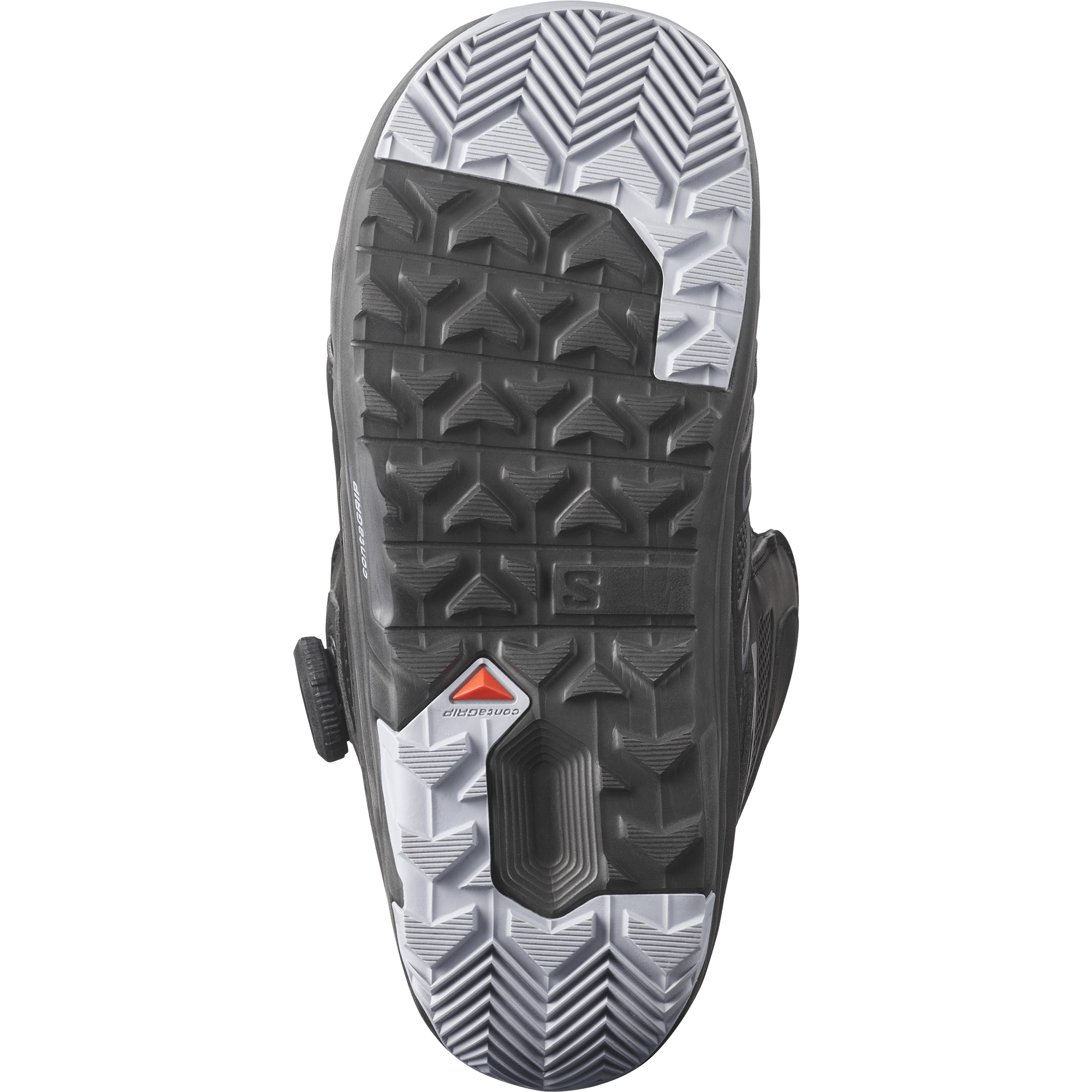 Salomon Women's Ivy BOA Straight Jacket Snowboard Boot - A black snowboard boot with a textured, rubber sole and a silver buckle on the side.