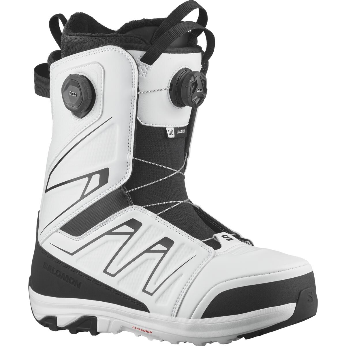 Salomon Launch BOA SJ Snowboard Boots 2025 - White snowboard boots with black accents and a textured sole.