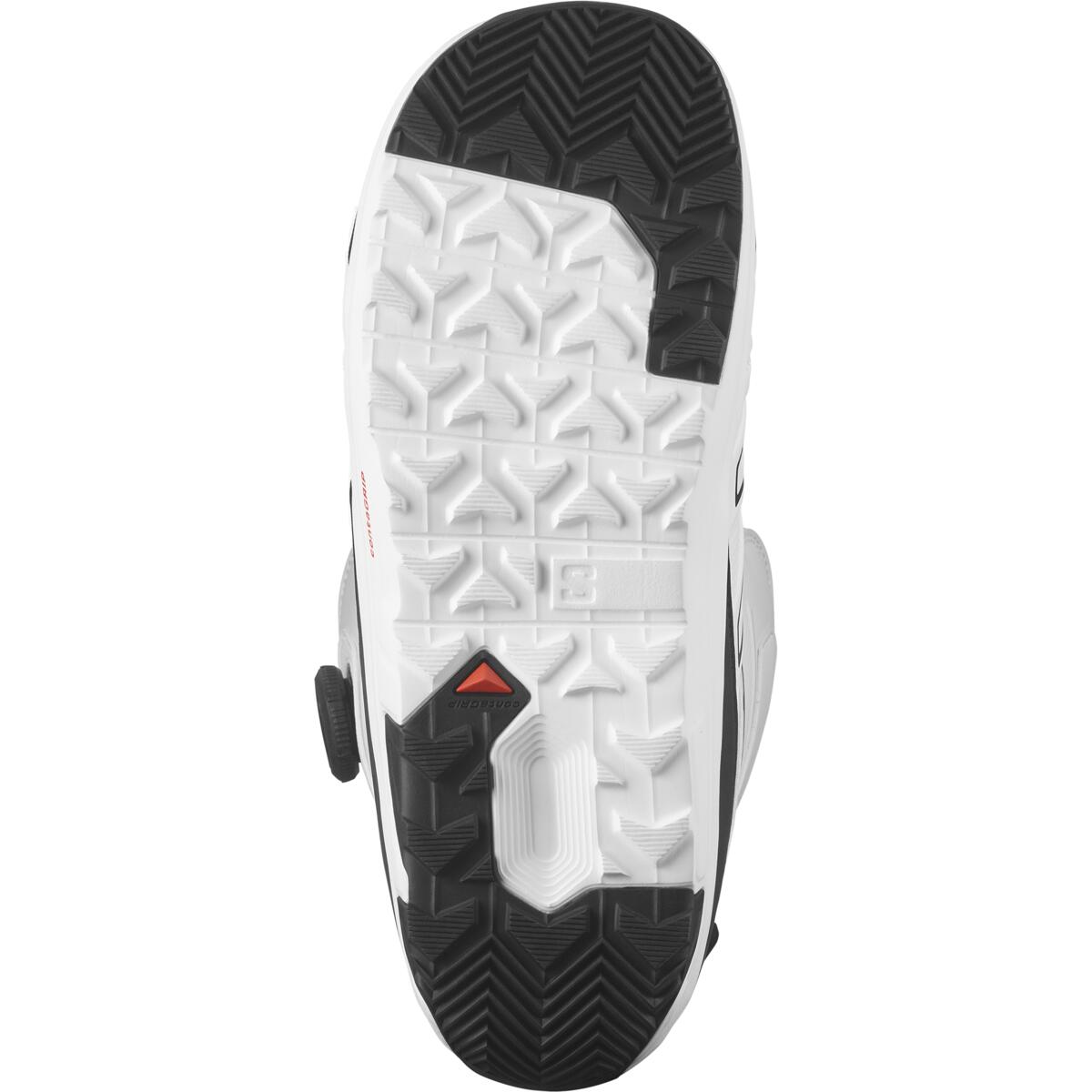 Salomon Launch BOA SJ Snowboard Boots 2025 - White snowboard boots with black accents and a red logo on the side.