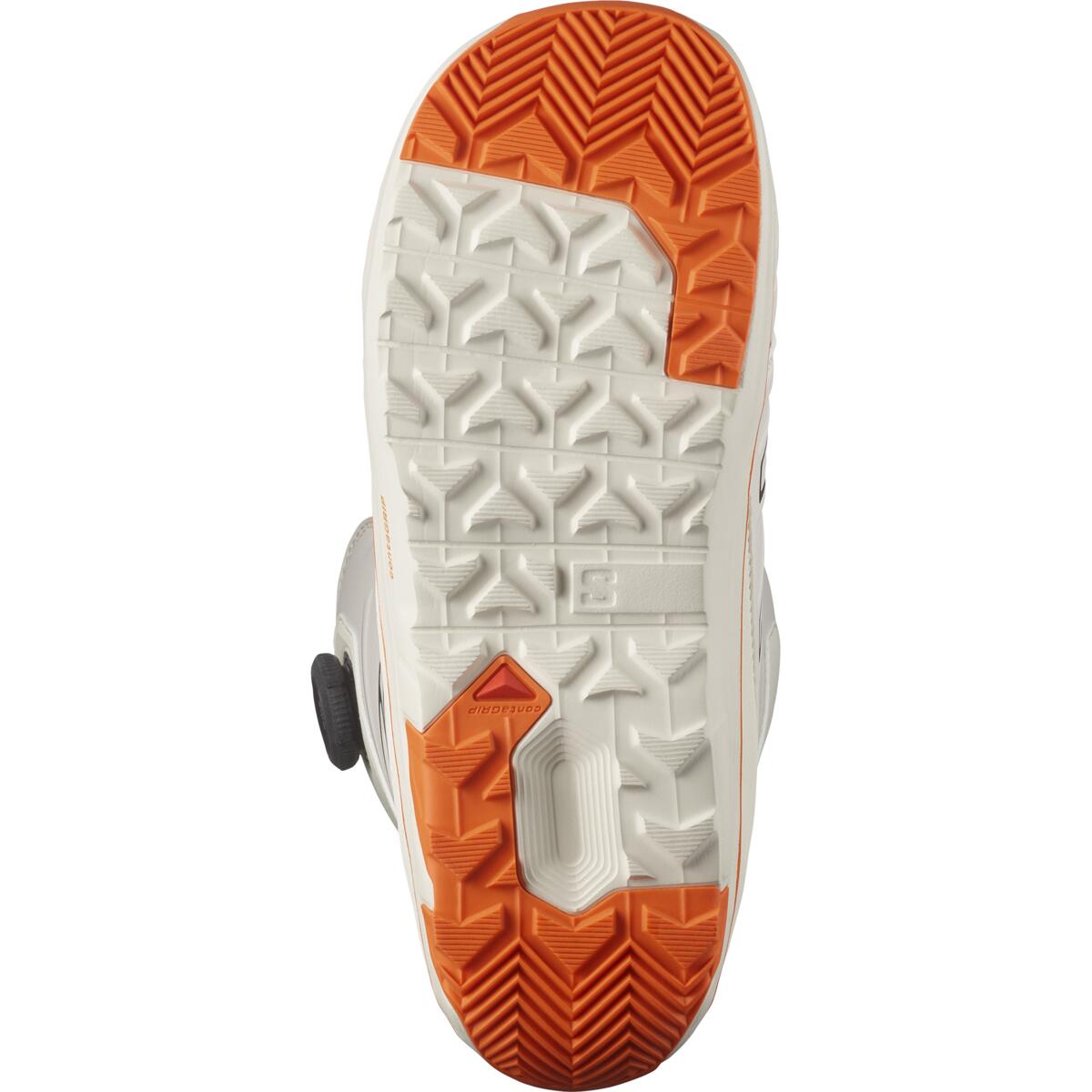 Salomon Launch BOA SJ Snowboard Boots 2025 - White snowboard boots with black accents and a textured orange outsole.