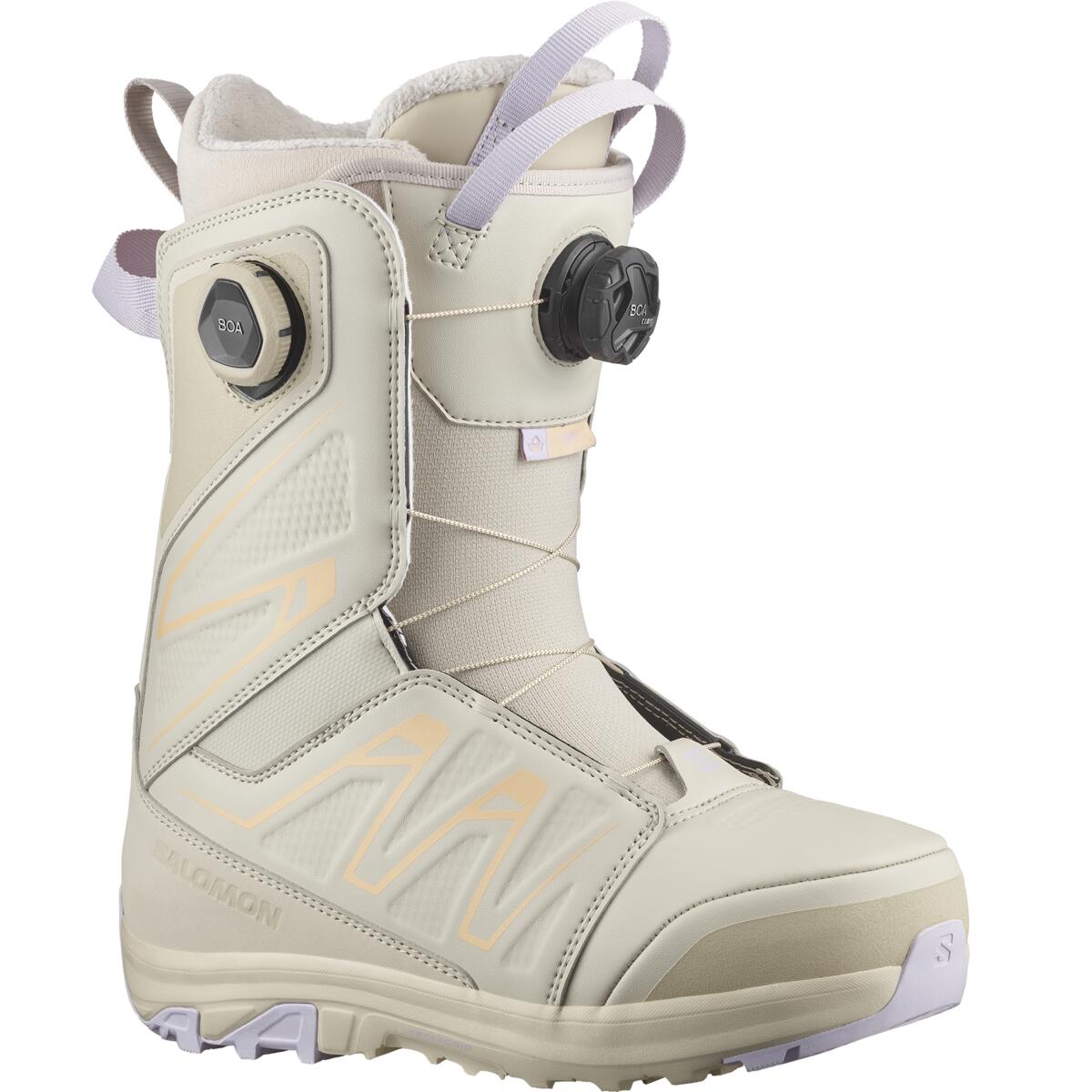 Salomon Women's Ivy SJ BOA Snowboard Boot - A cream-colored snowboard boot with a textured pattern on the side and a black BOA dial on the front.