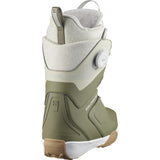 Salomon Women's Kiana Dual BOA Snowboard Boots 2025 - A pair of olive green snowboard boots with a white fleece lining visible inside.