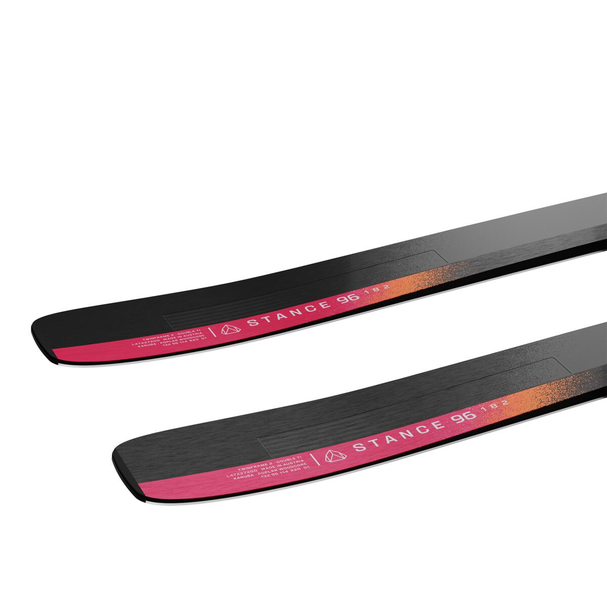 Salomon Stance 96 Skis 2025 - A pair of skis with a black base and red accents on the tips.