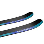 Salomon Stance 90 Skis 2025 - A pair of skis with a blue and black color scheme, featuring a distinctive white logo on the top sheet.