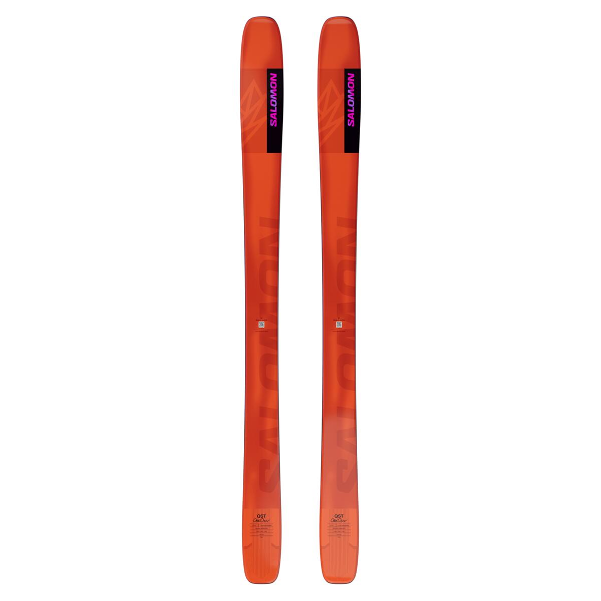 Salomon QST 106 Skis 2025 - A pair of skis with a black and white logo on the top, featuring a geometric pattern in shades of gray.