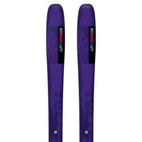 Salomon QST 98 Skis 2025 - A pair of purple skis with a geometric pattern on them, featuring a black rectangle with "SALOMON" written in blue and pink letters.