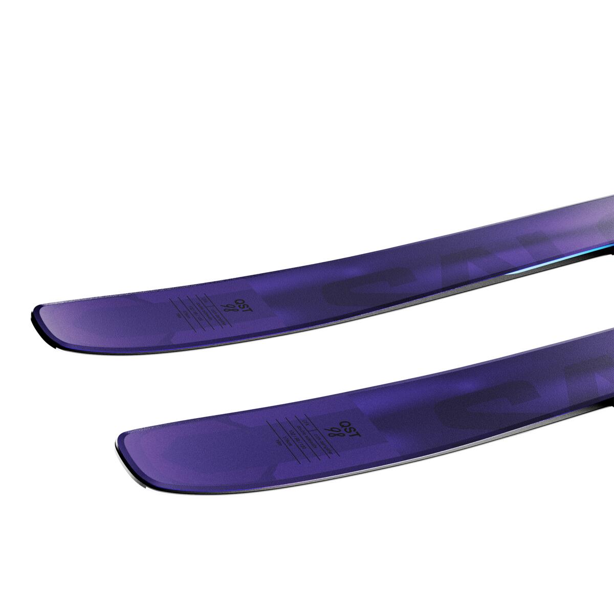 Salomon QST 98 Skis 2025 - A pair of skis with a purple base color and black bindings.