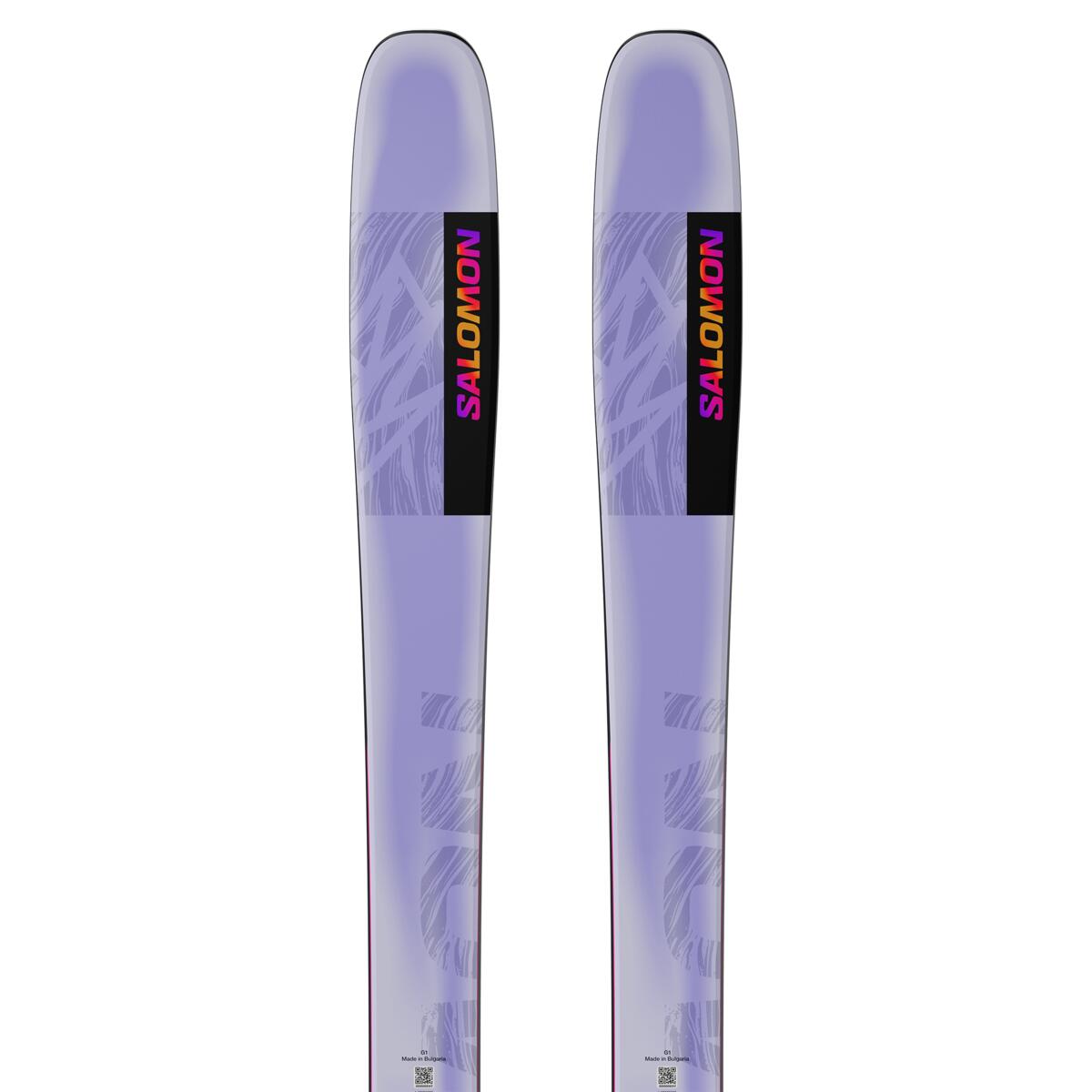 Salomon Women's QST Lumen 98 Skis 2025 - White skis with a subtle purple pattern and black bindings.