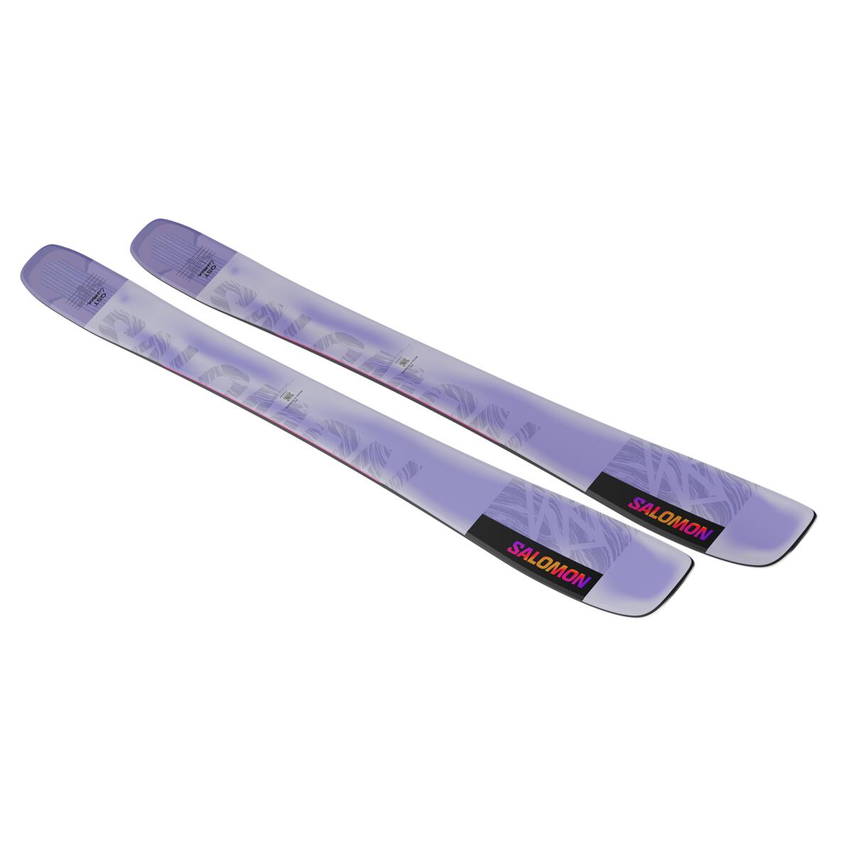 Salomon Women's QST Lumen 98 Skis 2025 - White skis with a subtle purple pattern and black bindings.