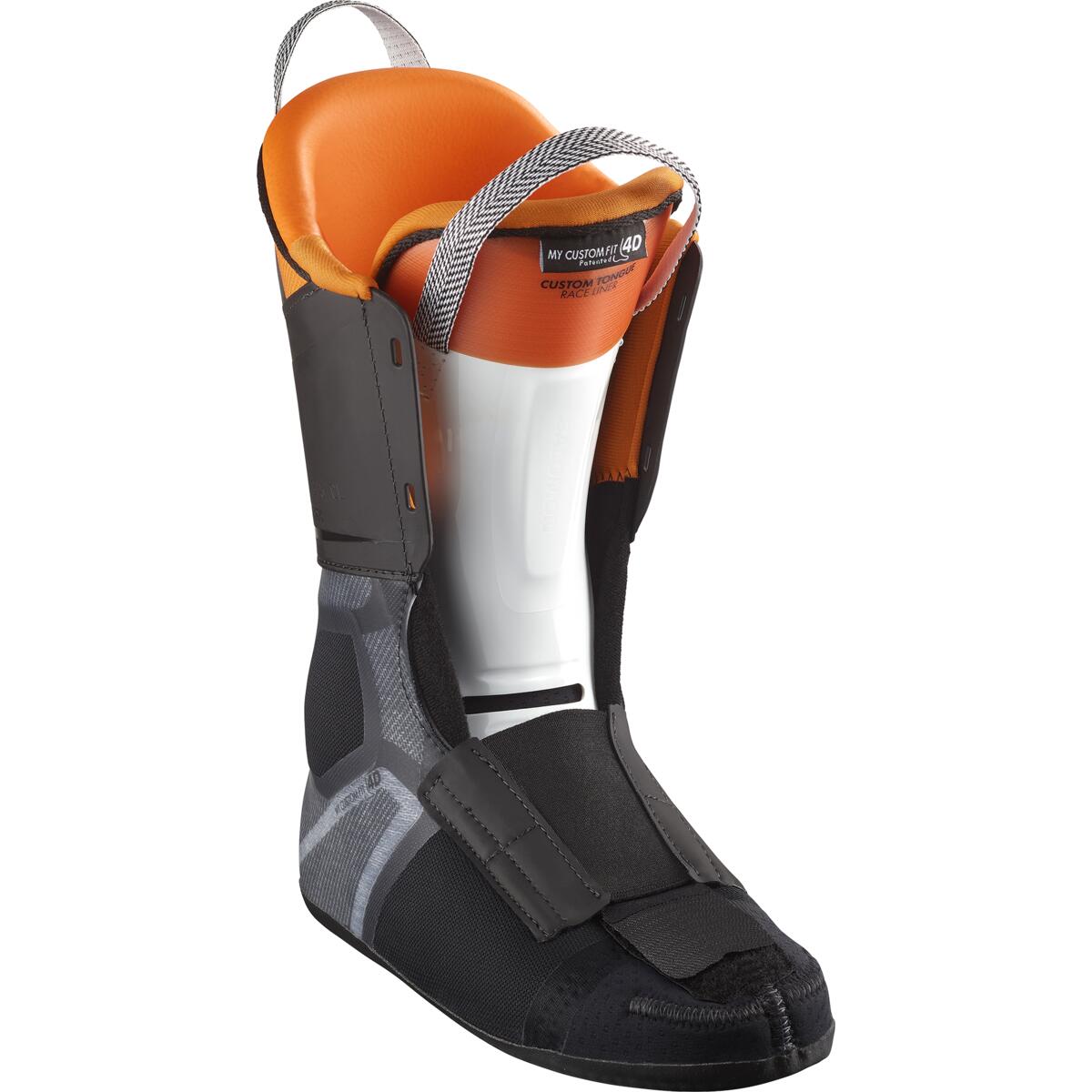 Salomon Men's S/PRO Alpha 120 GW Ski Boots 2025 - Black ski boots with a silver logo on the side and a white strap.