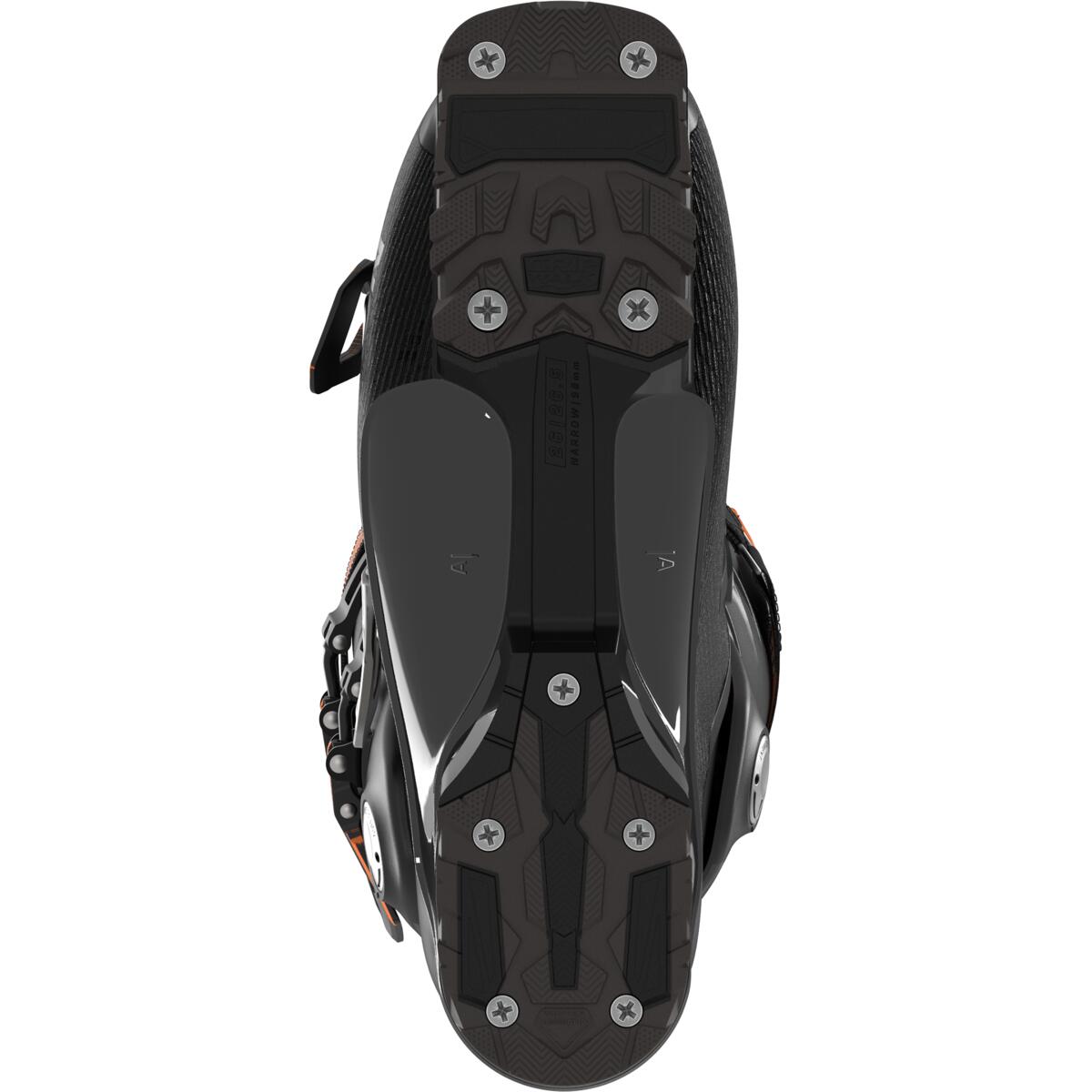 Salomon Men's S/PRO Alpha 100 GW Ski Boots 2025 - Black ski boots with silver buckles and straps, featuring a textured pattern on the side.