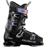 Salomon Women's S/PRO Alpha 80 GW Ski Boots 2025 - Black ski boots with purple accents and silver buckles.
