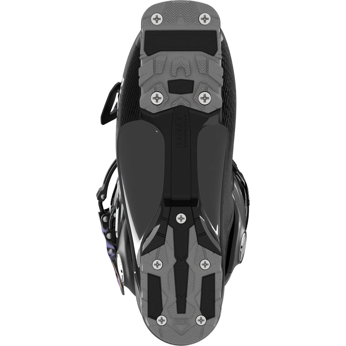 Salomon Women's S/PRO Alpha 80 GW Ski Boots 2025 - Black ski boots with a textured, rubberized toe cap and silver buckles.