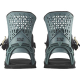 Salomon Highlander Snowboard Binding - A pair of snowboard bindings with a black base and silver buckles, featuring a geometric pattern on the top plate.