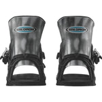 Salomon District Pro Team Snowboard Bindings 2025 - A pair of black snowboard bindings with a blue oval logo featuring the word "SALOMON" in white letters.