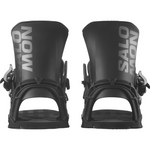 Salomon District Snowboard Bindings - A pair of black snowboard bindings with a sleek, modern design and silver hardware.
