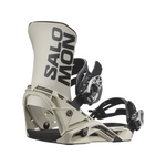Salomon District Snowboard Bindings 2026 - A pair of white snowboard bindings with black straps and buckles, featuring a distinctive "SALOMON" logo on the top strap.