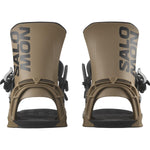 Salomon District Snowboard Bindings 2025 - A pair of tan snowboard bindings with black buckles and straps.
