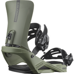 Salomon Rhythm Snowboard Bindings - A pair of olive green snowboard bindings with black buckles and straps.