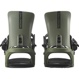 Salomon Rhythm Snowboard Bindings - A pair of olive green snowboard bindings with black buckles and straps.