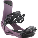Salomon Rhythm Snowboard Bindings - 2025 model bindings with black straps and buckles on a purple background.
