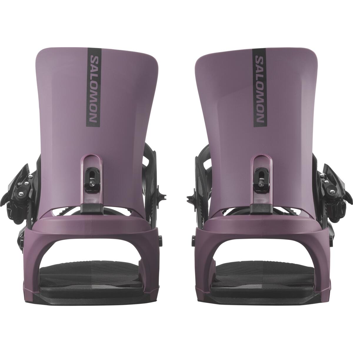 Salomon Rhythm Snowboard Bindings 2025 - A pair of snowboard bindings with a sleek, modern design and a predominantly black color scheme.