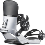 Salomon EDB Snowboard Binding - A silver snowboard binding with a black strap and buckle, featuring a textured pattern on the baseplate.