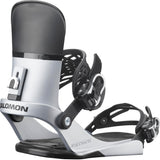 Salomon EDB Snowboard Binding - A silver snowboard binding with a black strap and buckle, featuring a textured pattern on the baseplate.